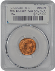 1949-S Lincoln PCGS CAC RD 67