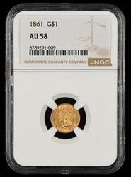 1861 $1 Gold NGC AU-58