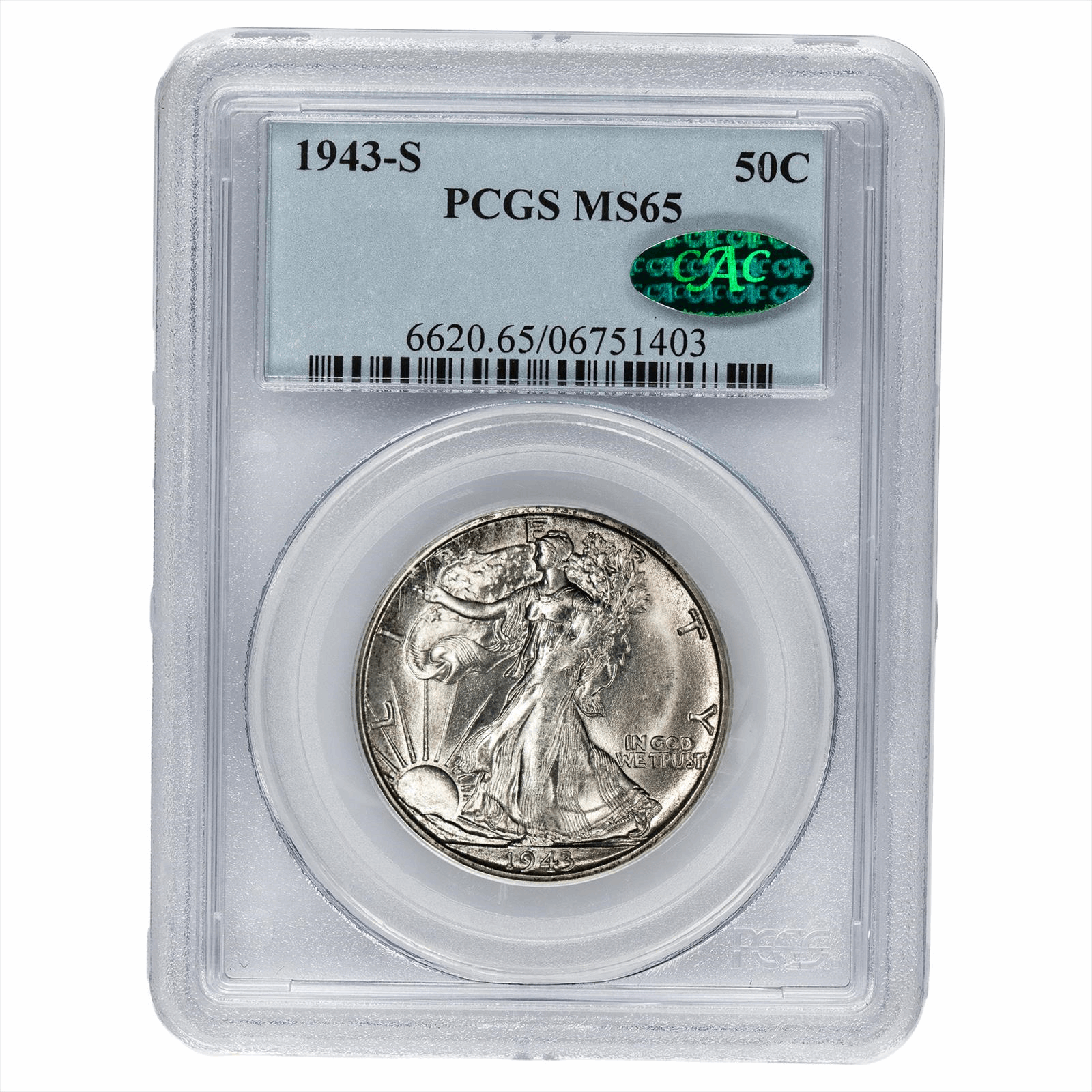 1943-S Walking Liberty Half Dollar 50C PCGS MS 65 CAC