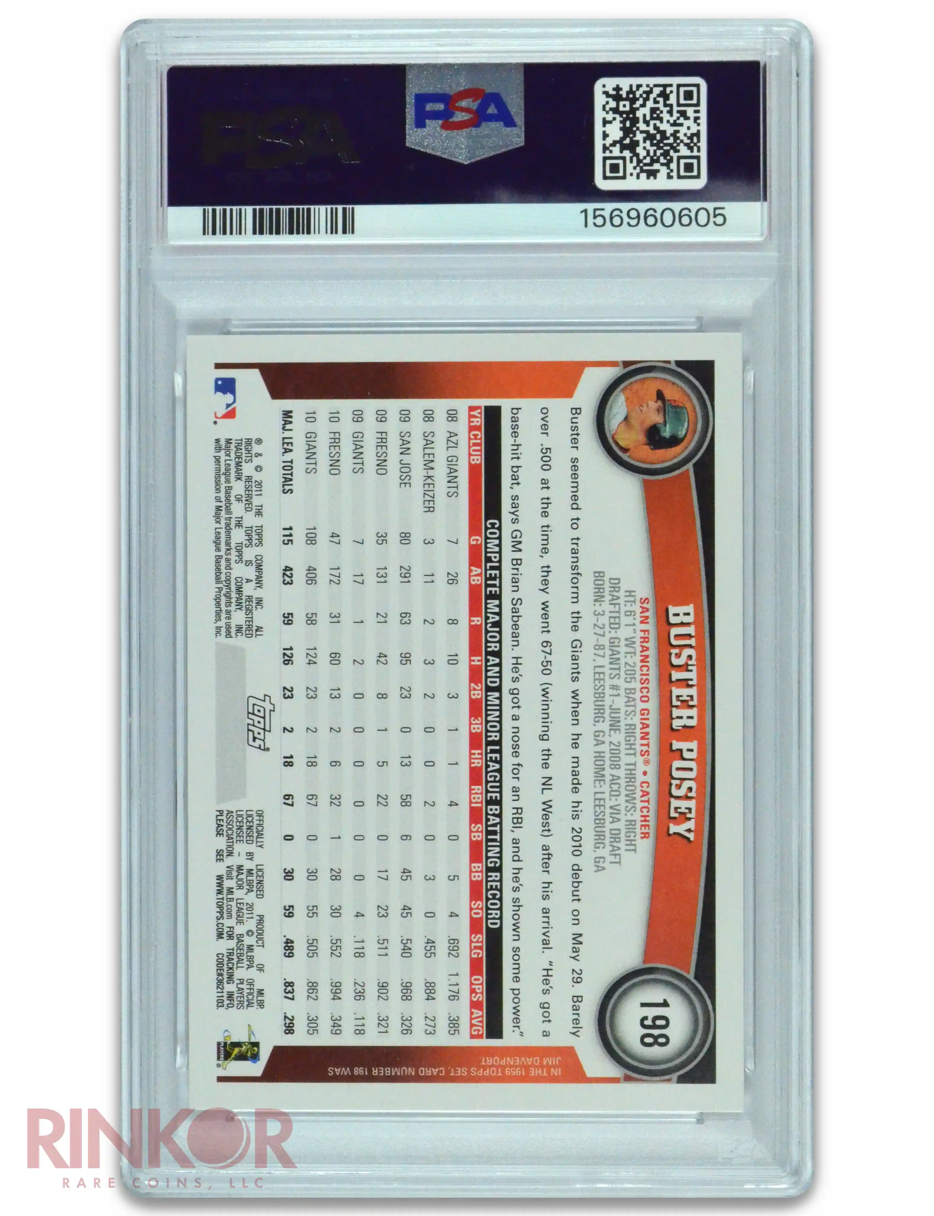 2011 Topps Buster Posey #198 PSA GEM MT 10