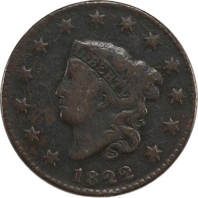 1822 Coronet Head Large Cent 1C Raw Fine