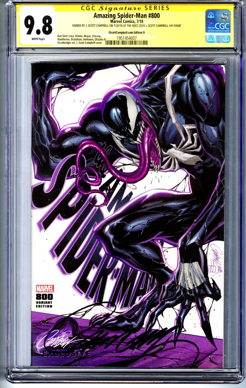 Amazing Spiderman #800 CGC 9.8 Signature Series Signed by J. Scott Campbell 