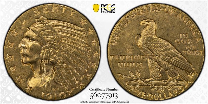 1910 $5 PCGS MS 63  CAC