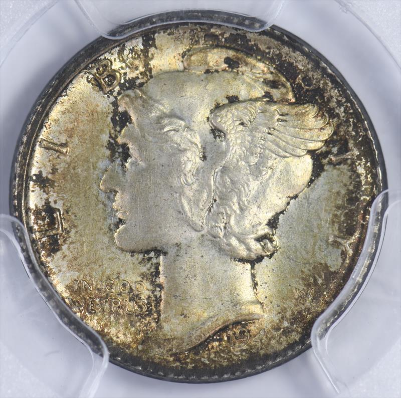 1945 10C PCGS MS 64 Partial Collar Error