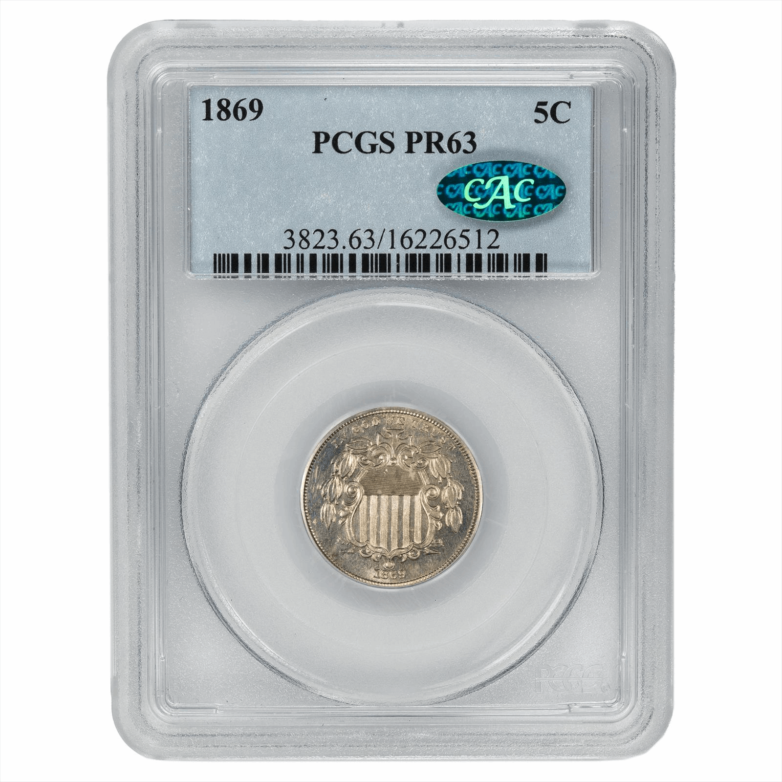 1869 Proof Shield Nickel 5C PCGS PR 63 CAC