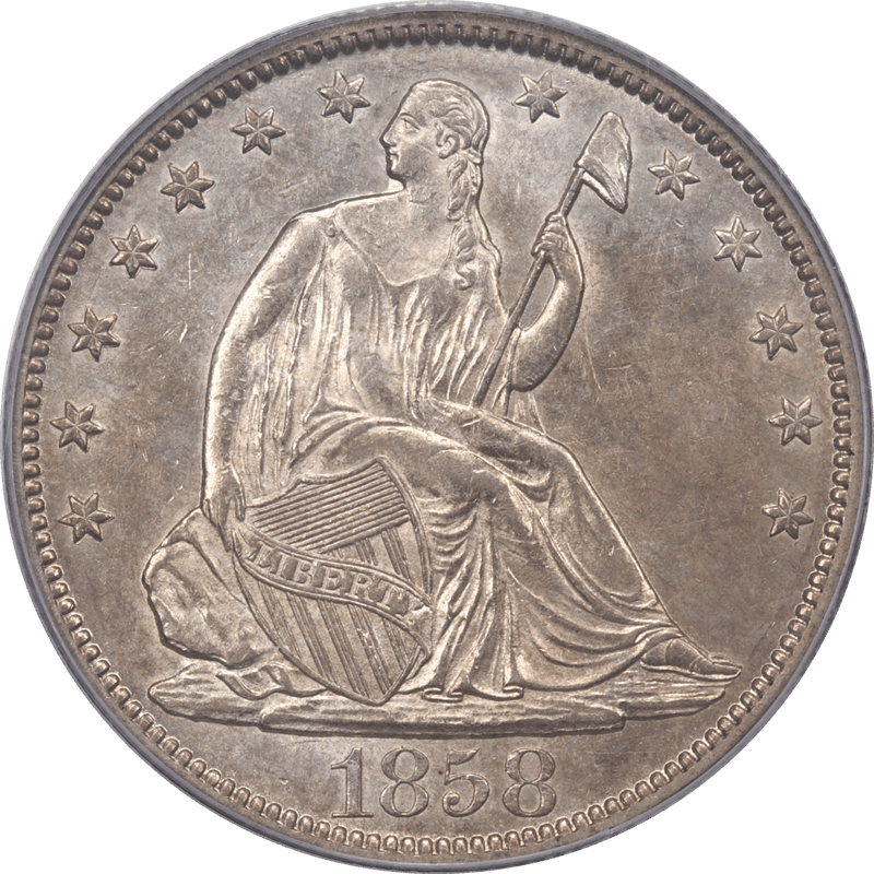 1858-O Liberty Seated Half Dollar 50c PCGS AU55 - Nice White Coin, OGH
