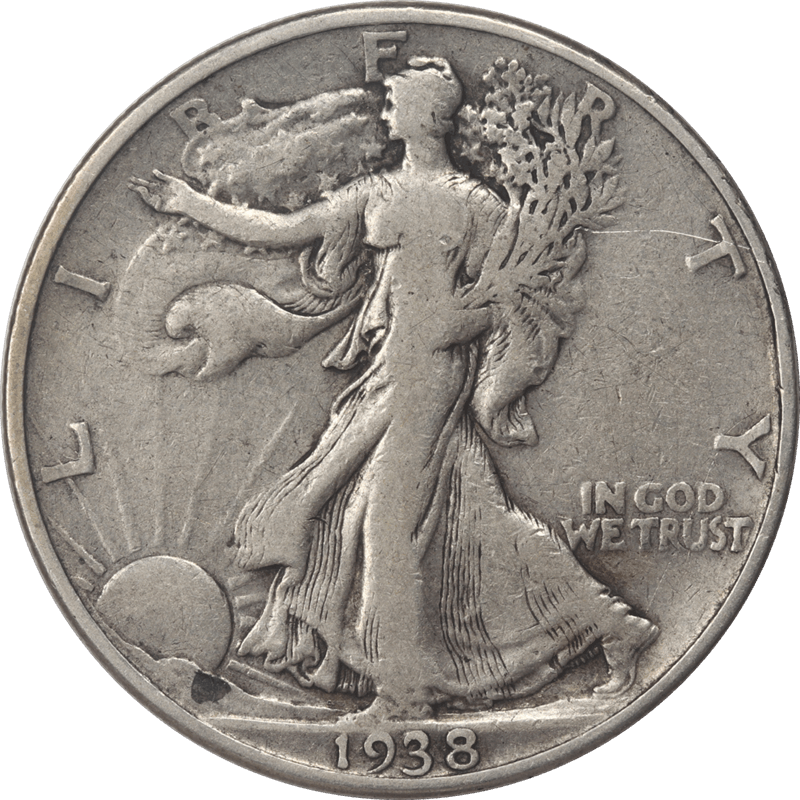 1938-D Walking Liberty Half Dollar 50c , Circulated Fine - Low Mintage Key Date