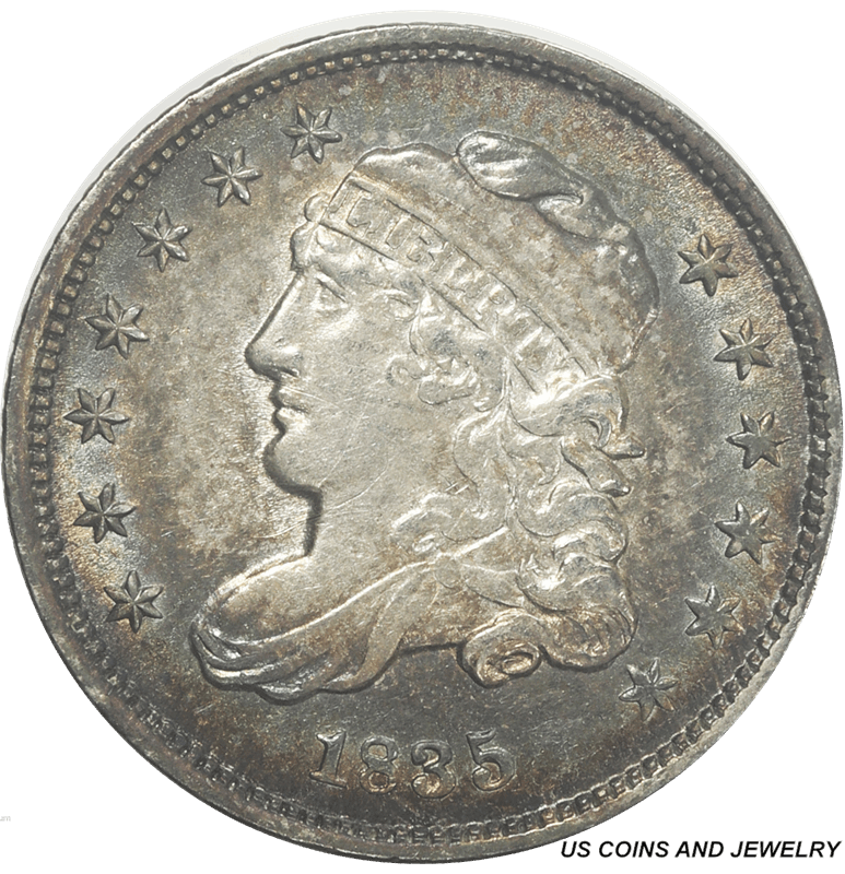 1835 Capped Bust Half Dime Circulated, Choice About Uncirculated+  Nice Original Coin