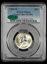 1964 D Washington Quarter Type C Reverse FS-901 PCGS MS64 CAC MS64