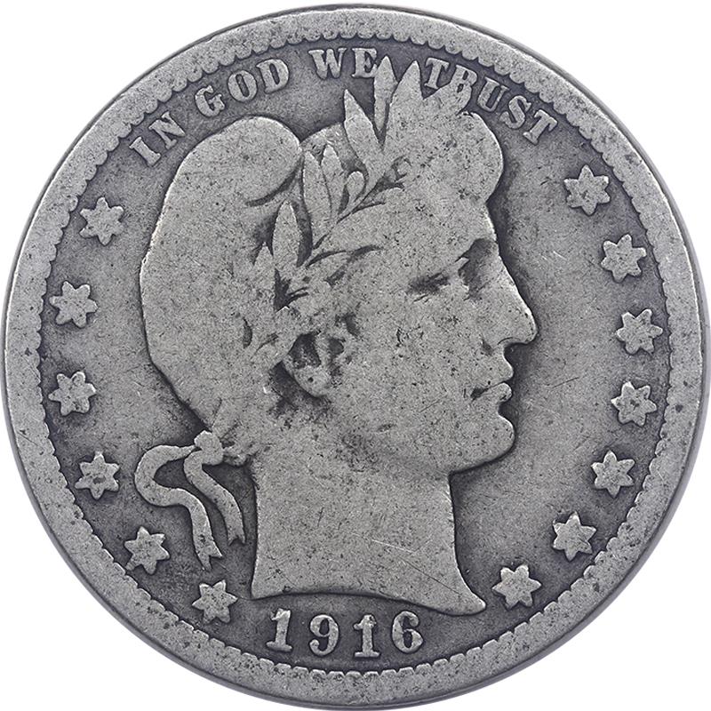1916 Barber Quarter 25C Circulated, Good Full Rims