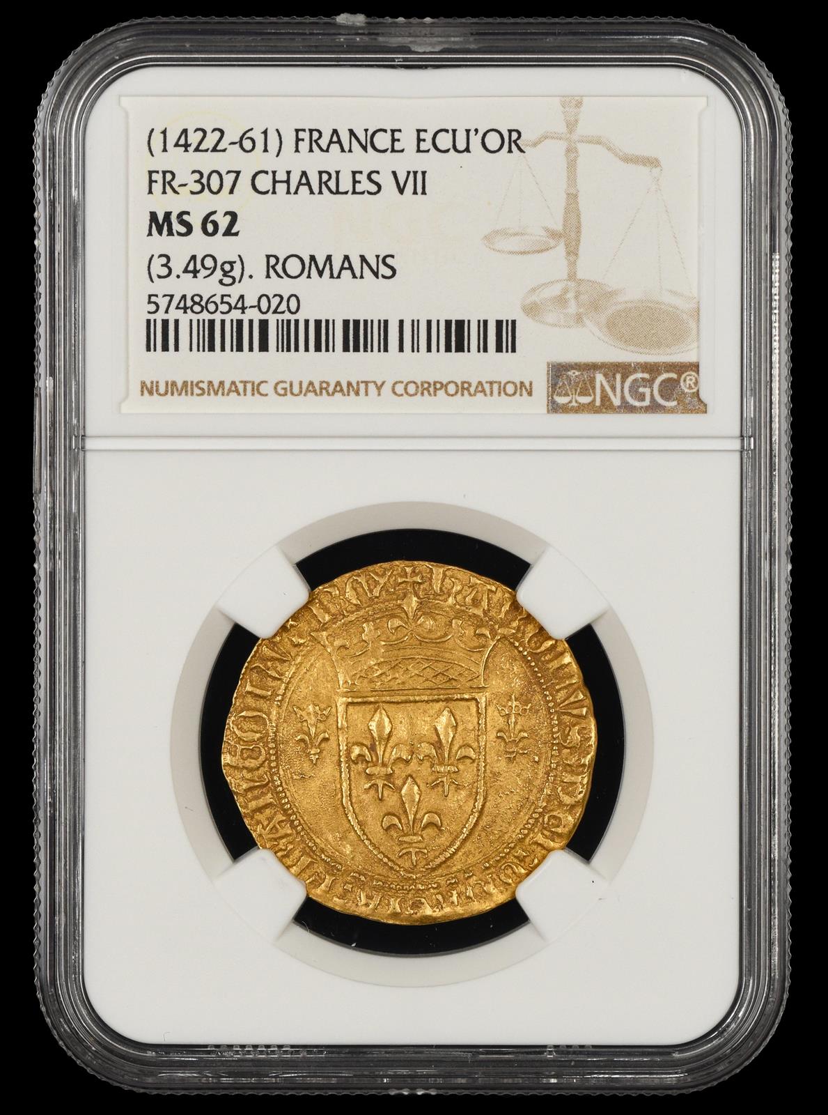 1422-1462 France Ecu dOr Charles VII NGC MS62