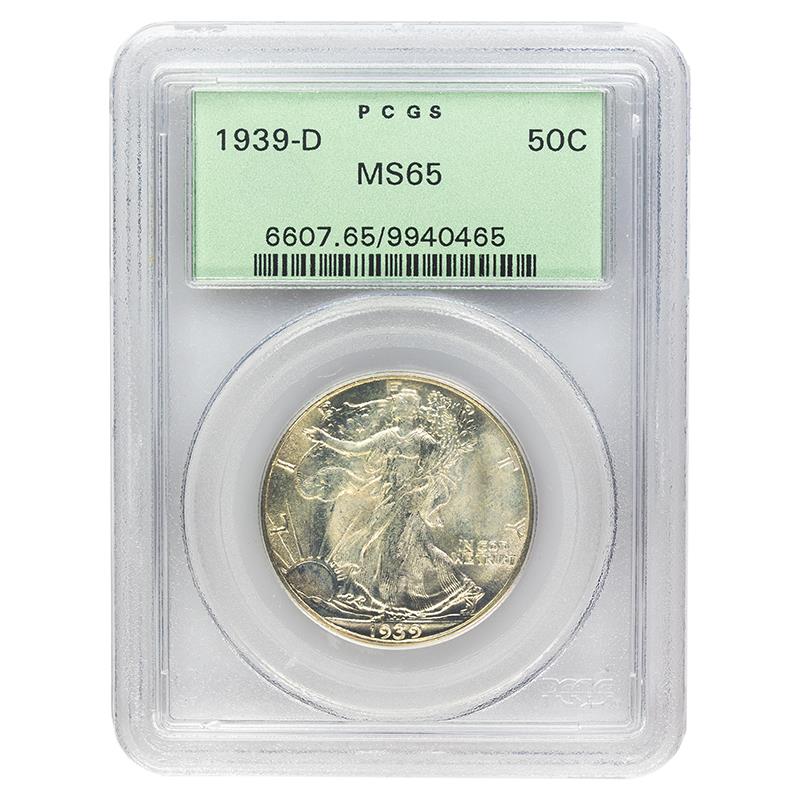 1939-D Walking Liberty Half Dollar, 50C PCGS MS 65 OGH