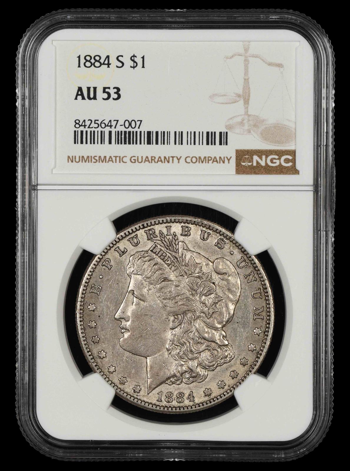 1884 S $1 NGC  AU53