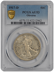 1917-D 50C Obverse Walking Liberty Half Dollar PCGS  #3692-13 AU53