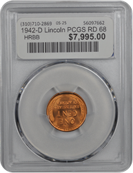 1942-D Lincoln PCGS RD 68