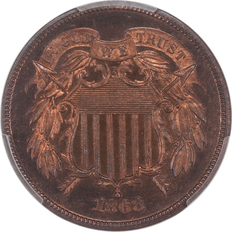 1868 Two Cent Piece, PCGS PR66RB CAC - Lovely Original Toning