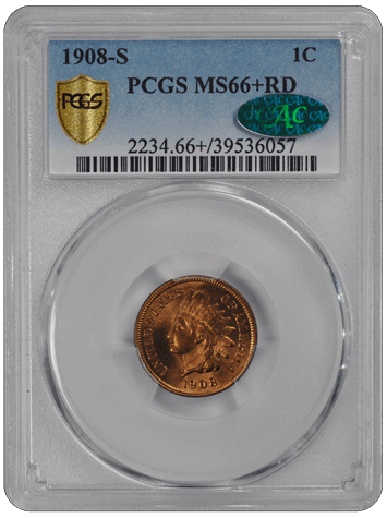 1908-S 1C Indian Cent PCGS RD (CAC) #3672-2