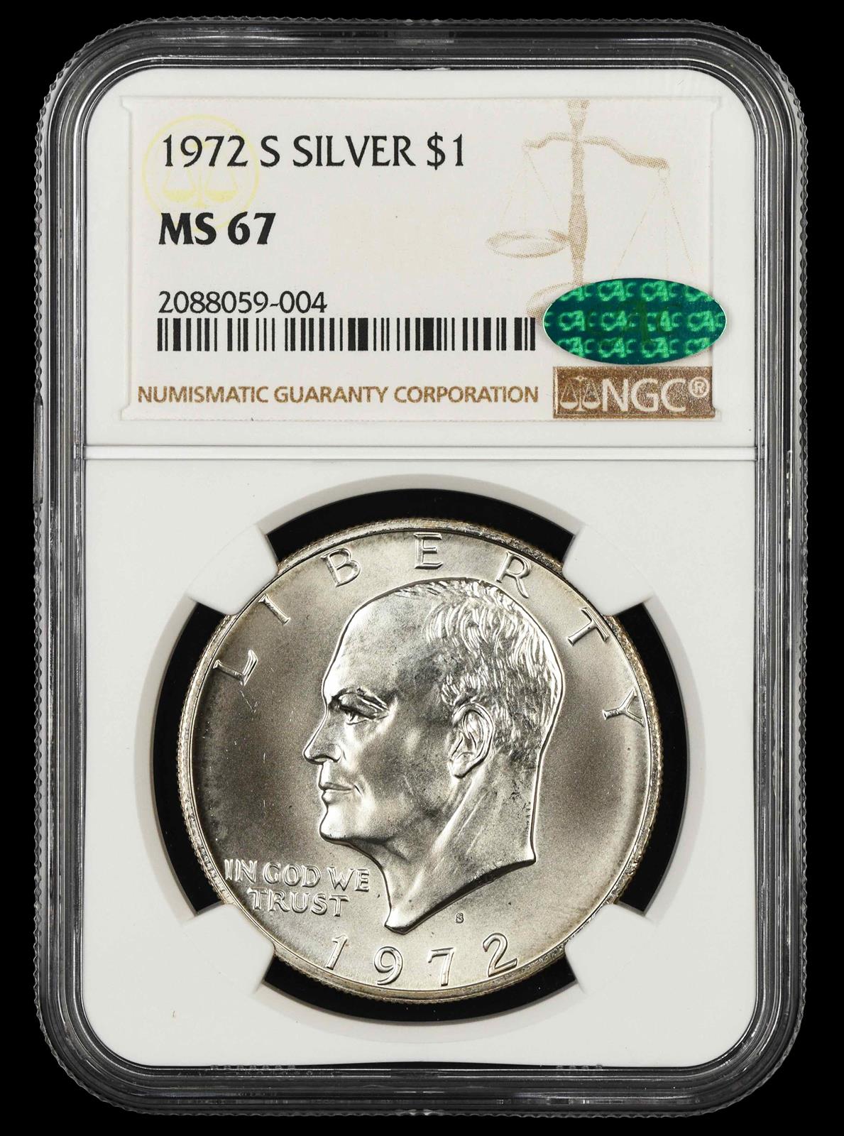 1972 S Silver $1 NGC MS 67 CAC