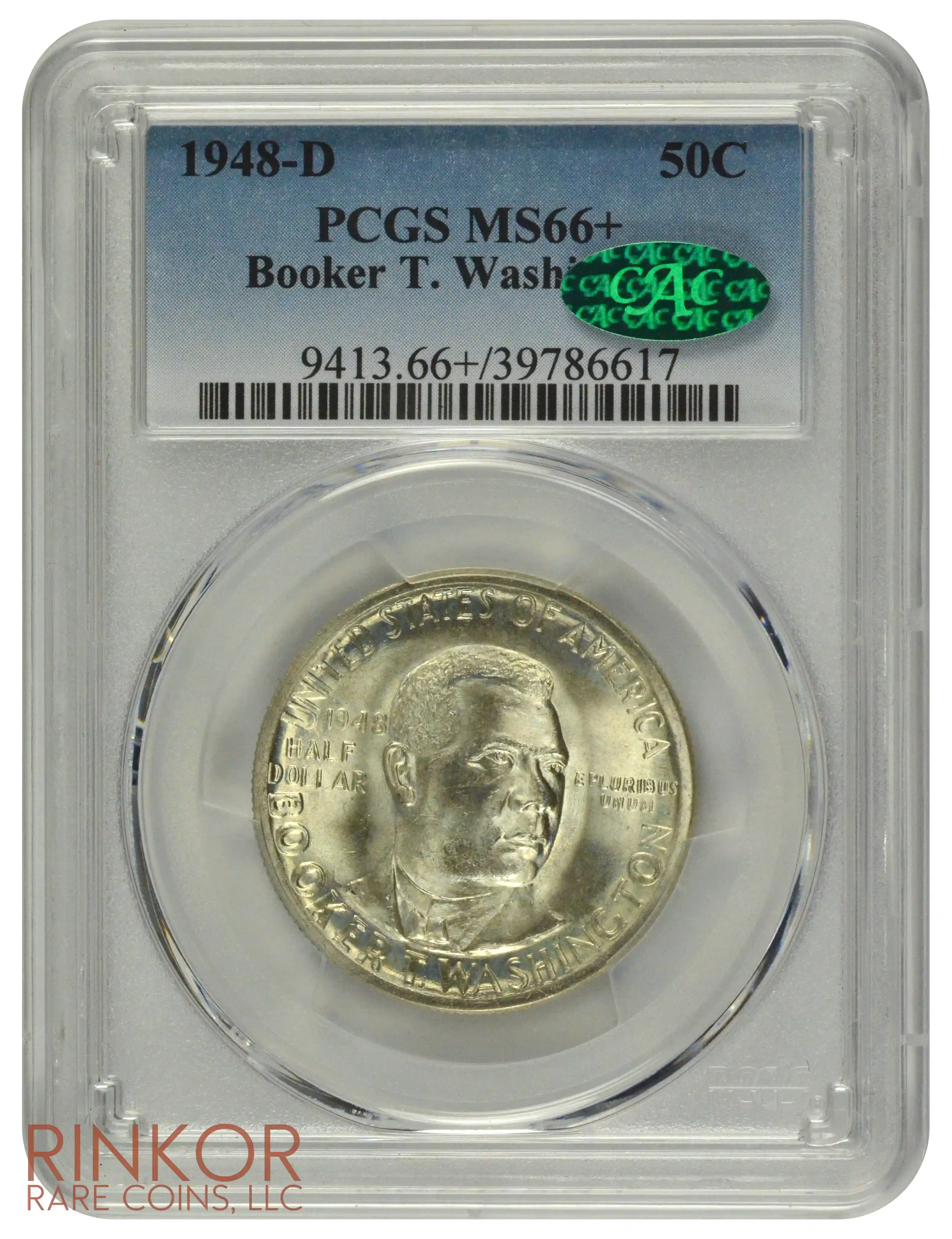 1948-D Booker T. Washington Commemorative Half Dollar PCGS MS 66+ CAC