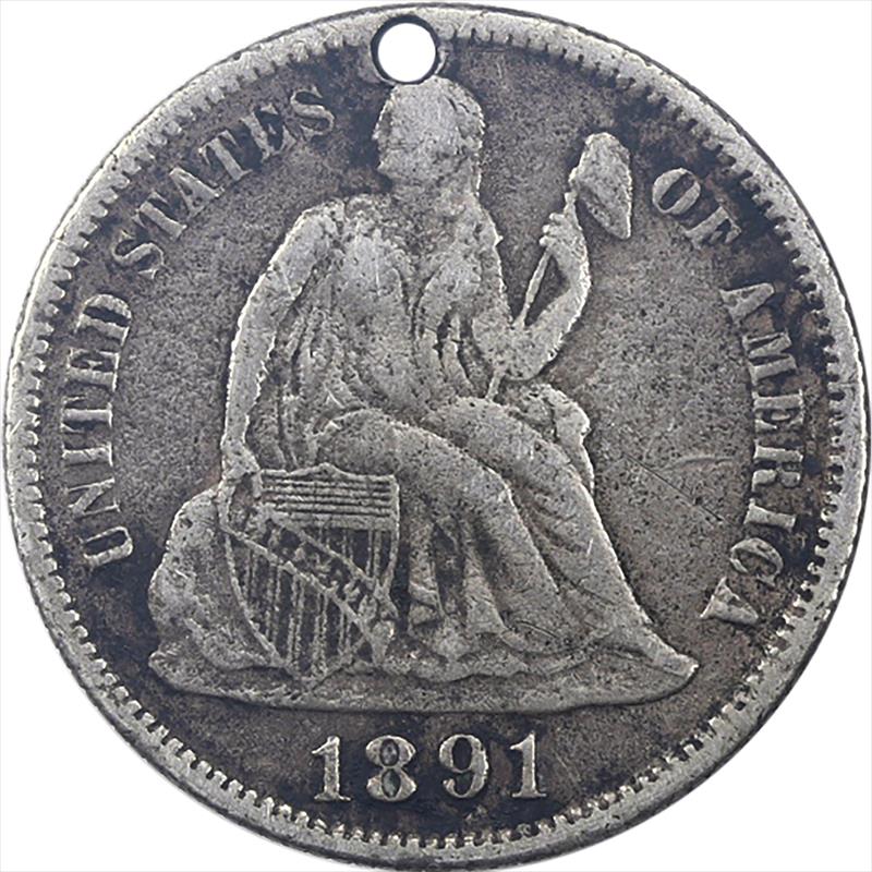 Love Token on 1891 Seated Liberty Dime 