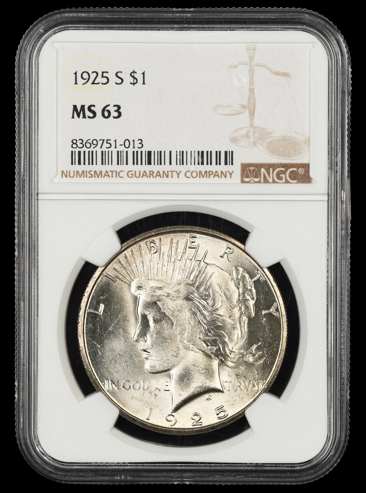 1925 S $1 NGC MS 63