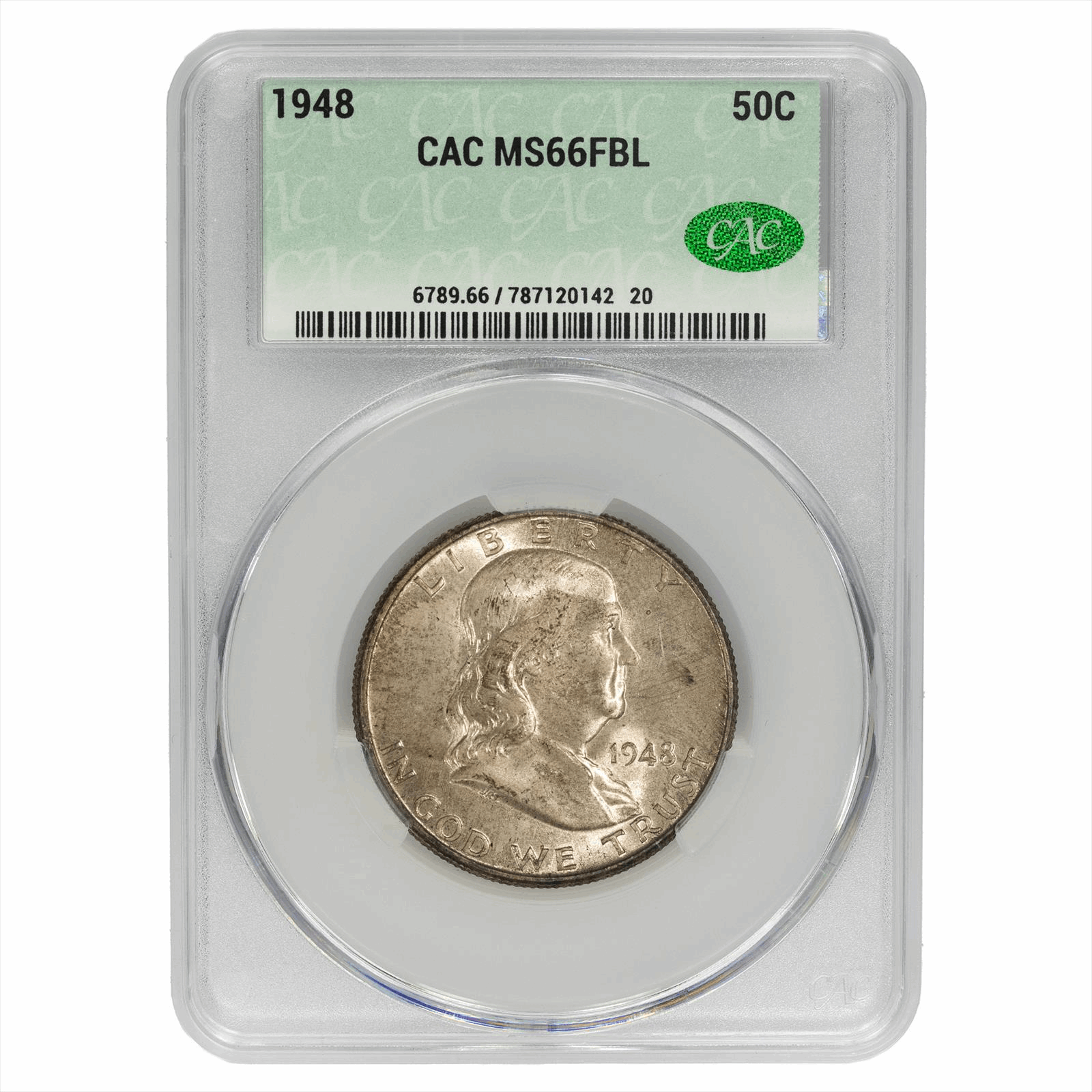 1948 Franklin Walking Liberty Half Dollar 50C CACG MS 66 FBL CAC