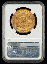 1861 $20 Gold NGC  AU55