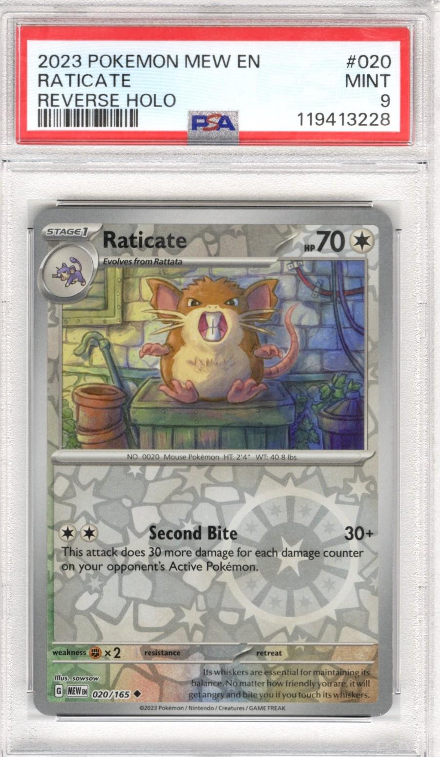 2023 Pokemon Mew En Raticate Reverse Holo #020 PSA Mint 9 
