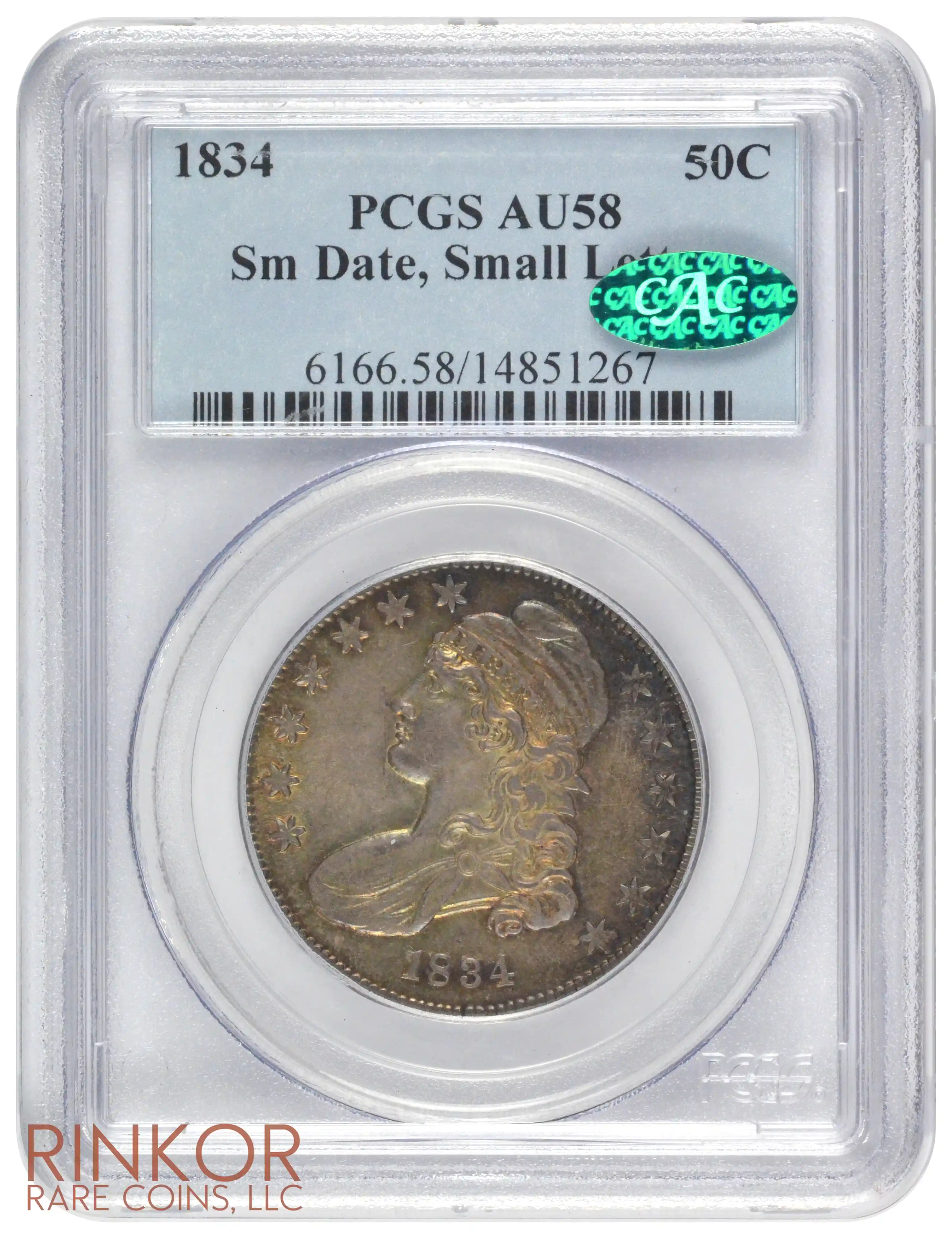 1834 Small Date Small Letters Capped Bust Half Dollar O-114 PCGS AU-58 CAC