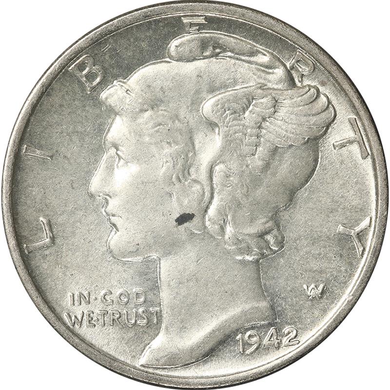 1942 Mercury Dime 10c, Circulated, About Uncirculated