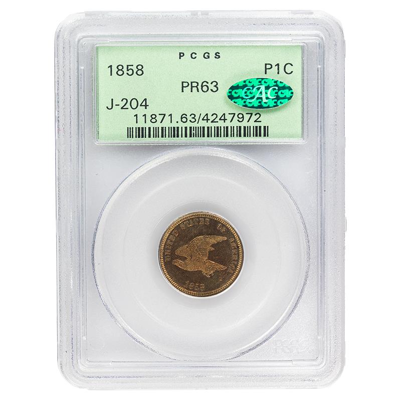 1858  Flying Eagle Copper-Nickel Pattern 1c, PCGS PR63 CAC - Judd-204, OGH