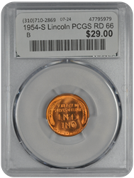 1954-S Lincoln PCGS RD 66