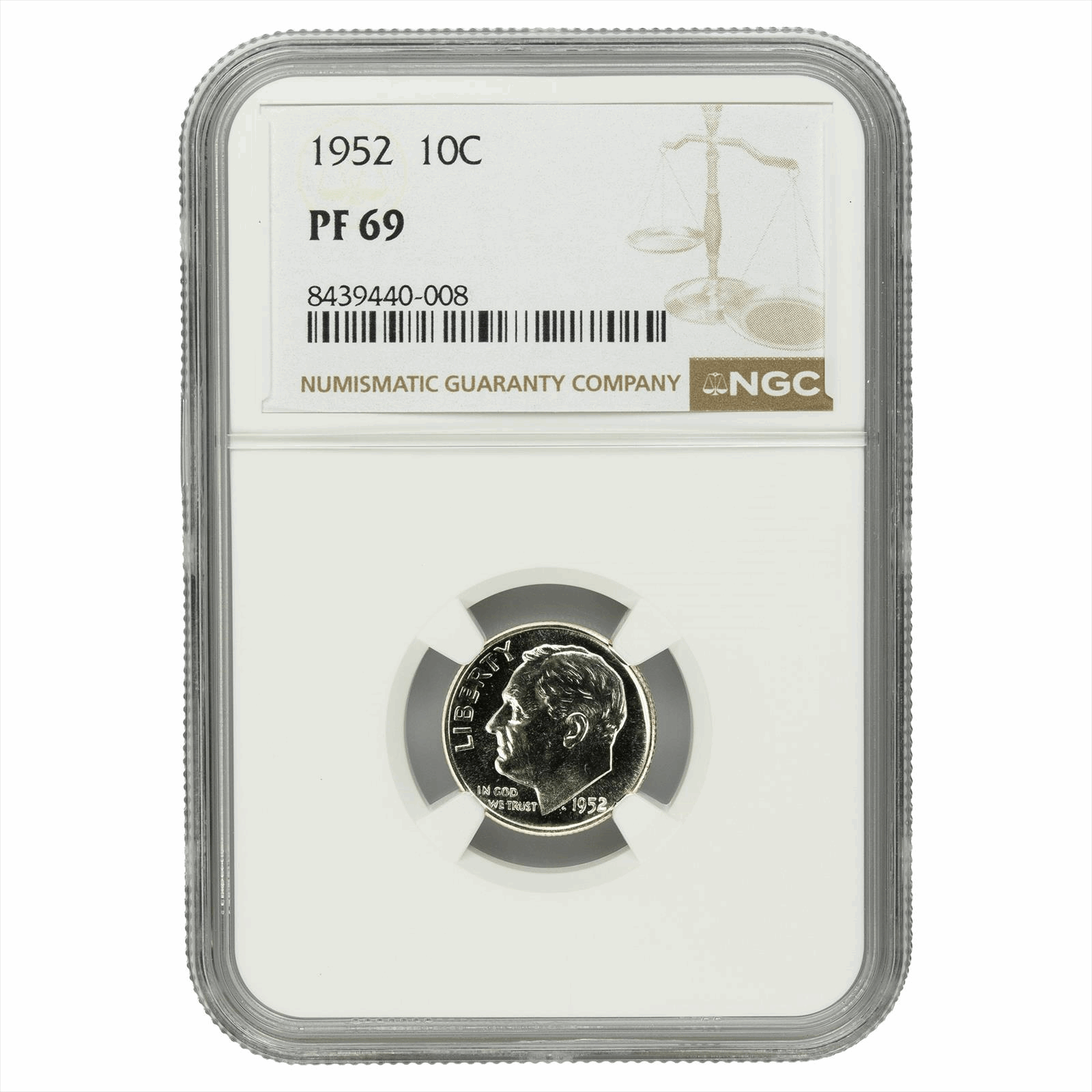 1952 Roosevelt Dime 10C NGC PF 69