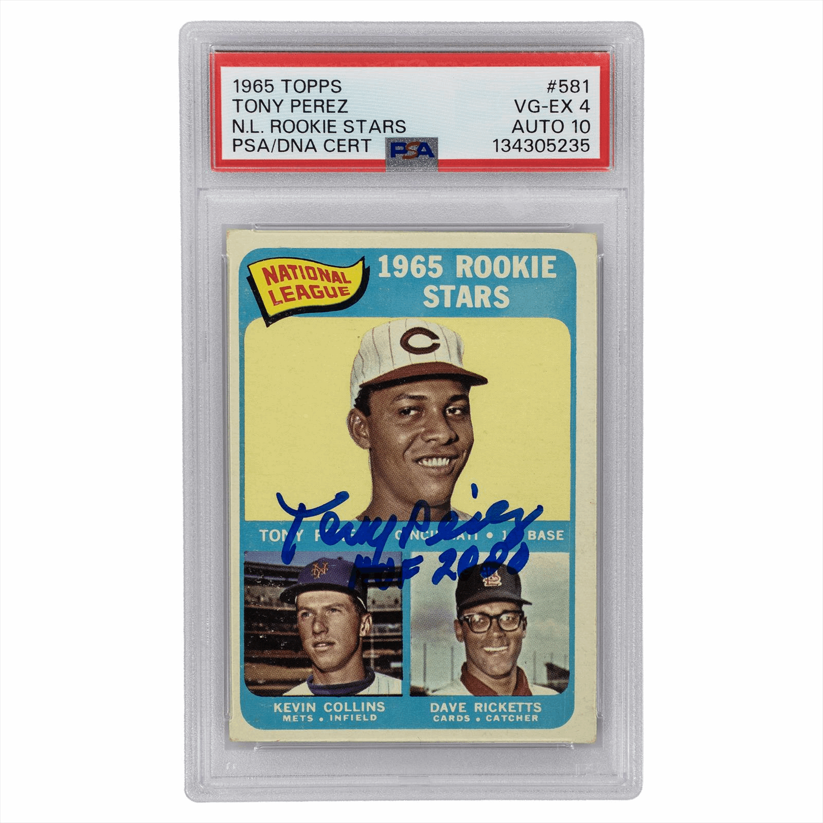 1965 Topps Tony Perez NL Rookie Stars #581 PSA/DNA VG-EX 4 AUTO 10