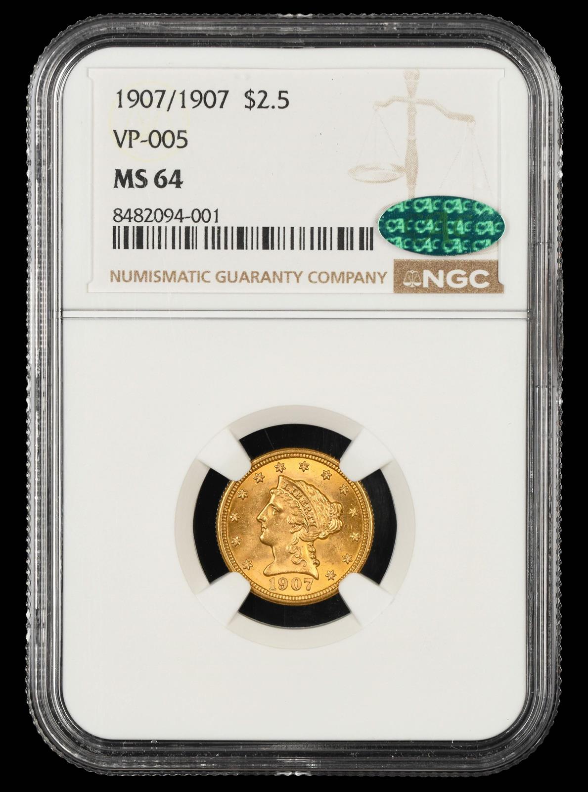 1907/1907 $2.5 Gold VP-005 NGC  MS64 CAC
