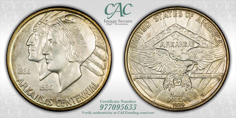 1939-D Arkansas 50c CACG MS 67+