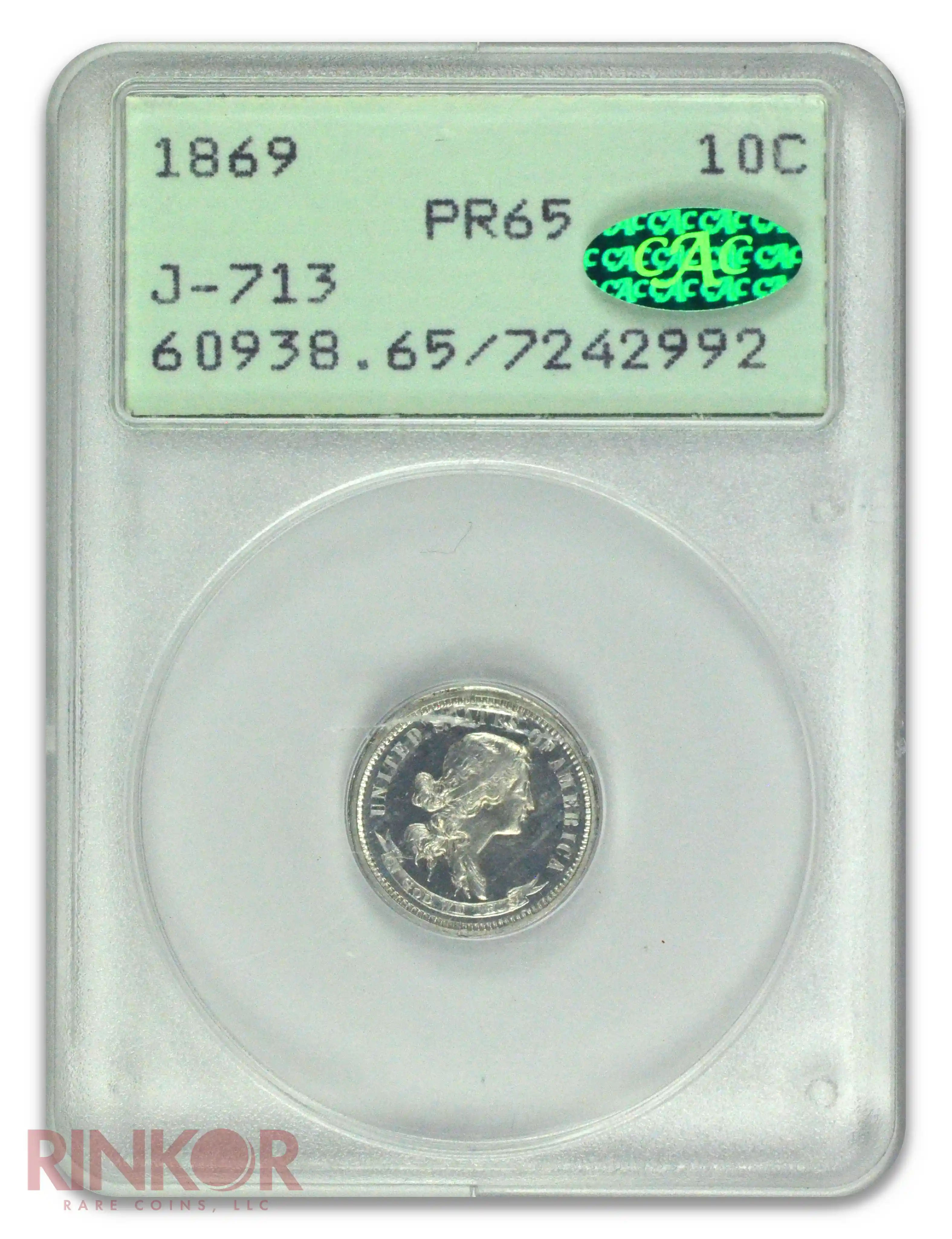 1869 10C Pattern J-713 PCGS PR 65 CAC