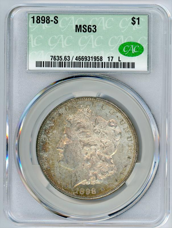 1898-S Morgan Silver Dollar $1, CACG MS-63 - Nice Original Coin