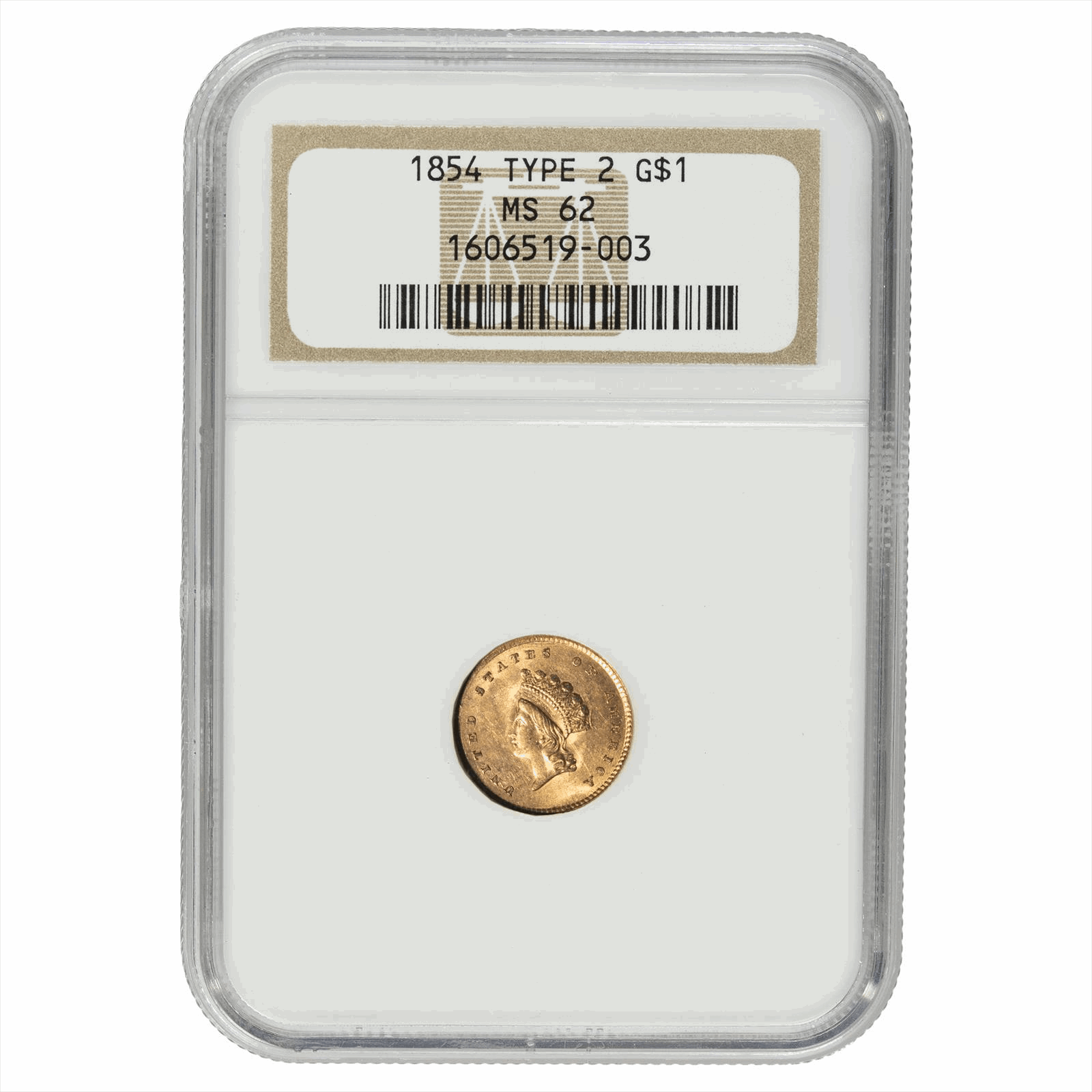 1854 Type 2 Indian Head Princess Head NGC MS 62