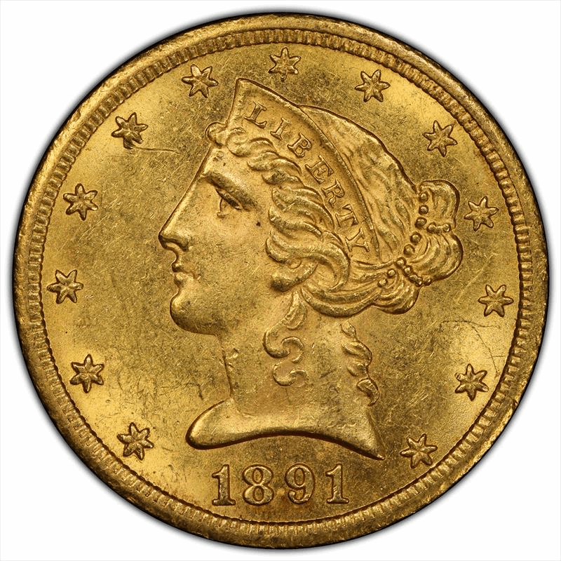 1891-CC $5 PCGS MS 62 CAC