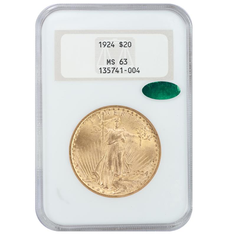 1924 G$20 ST GAUDENS NGC  MS 63 Old NGC Holder CAC Certified