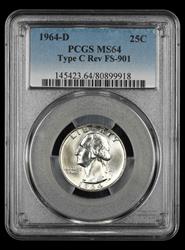 1964 D Washington Quarter PCGS MS64 Type C Reverse FS-901 MS64