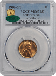 1909-S/S  S/Horizontal S Lincoln PCGS (CAC) RD 67