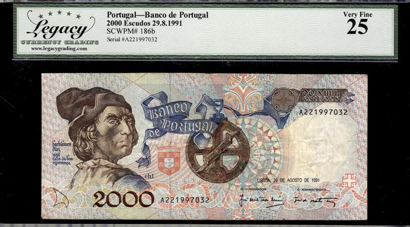 Portugal Banco de Portugal 2000 Escudos 29.8.1991 Very Fine 25 