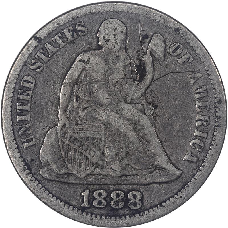 1888 Seated Liberty Dime 10c Circulated, Very Good - Original
