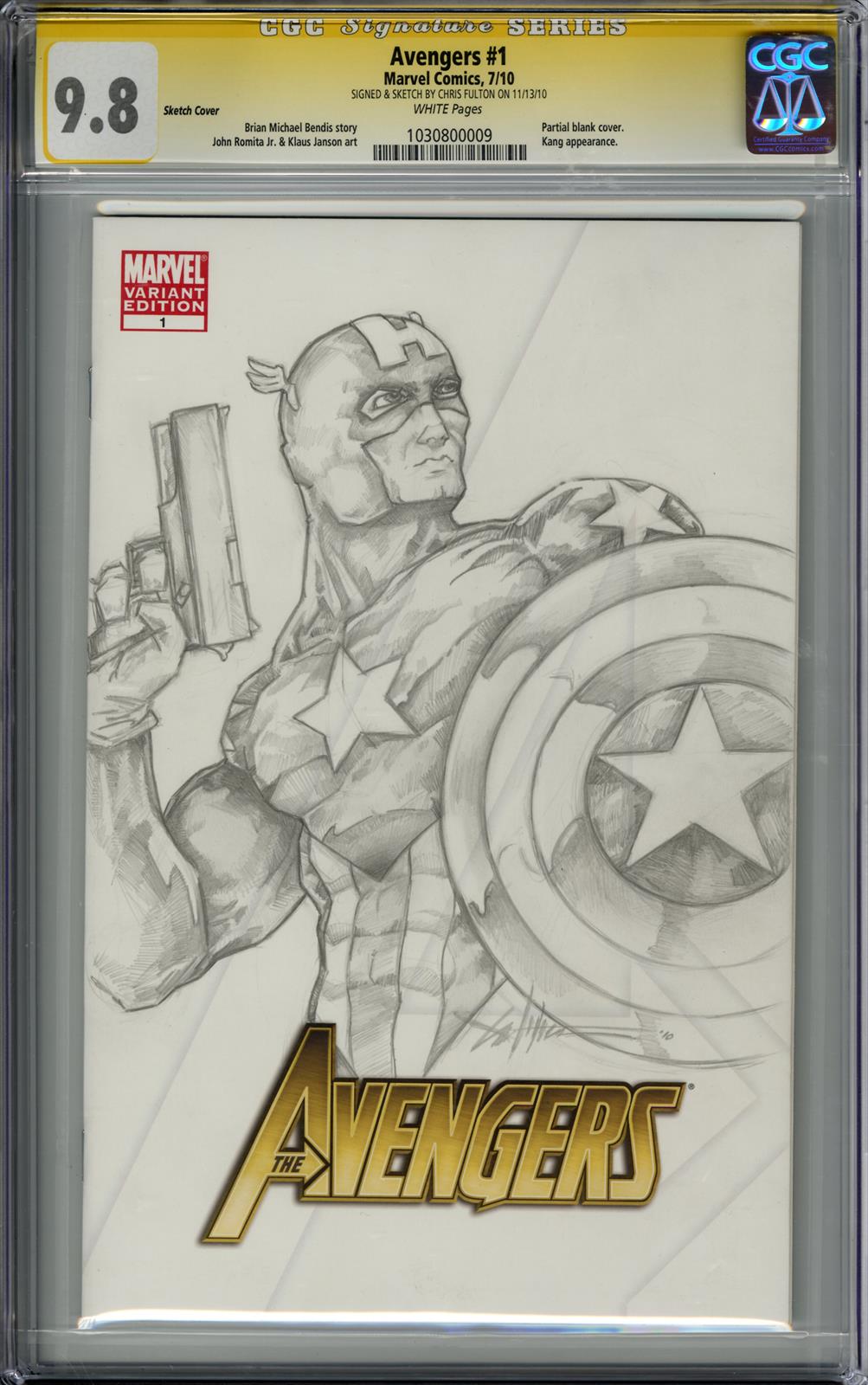 Avengers #1 CGC Signature Series 9.8 (Marvel, 2010) Signed & Sketch by Chris Fulton 