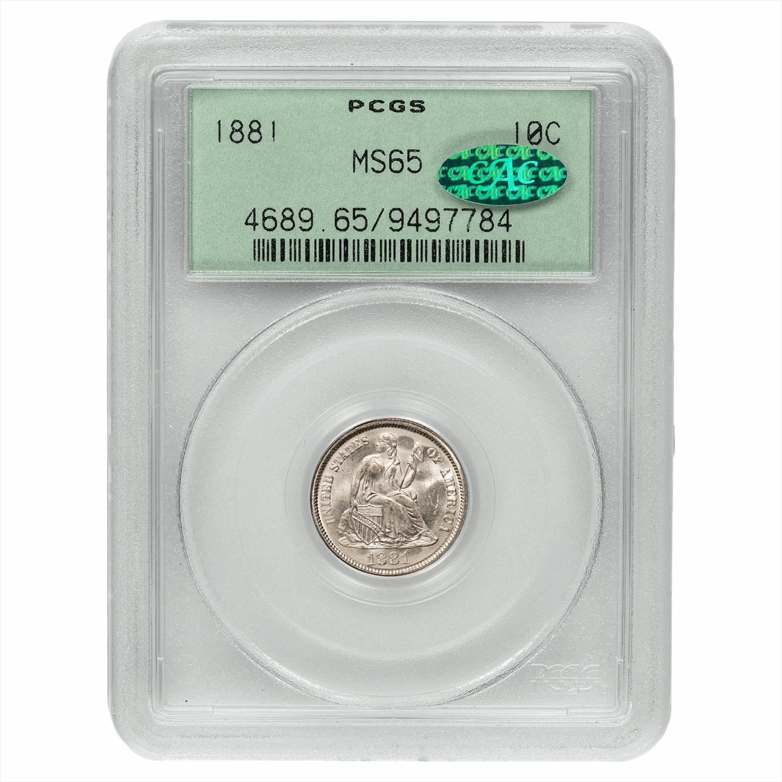 1881 Seated Liberty Dime 10C PCGS MS 65 CAC