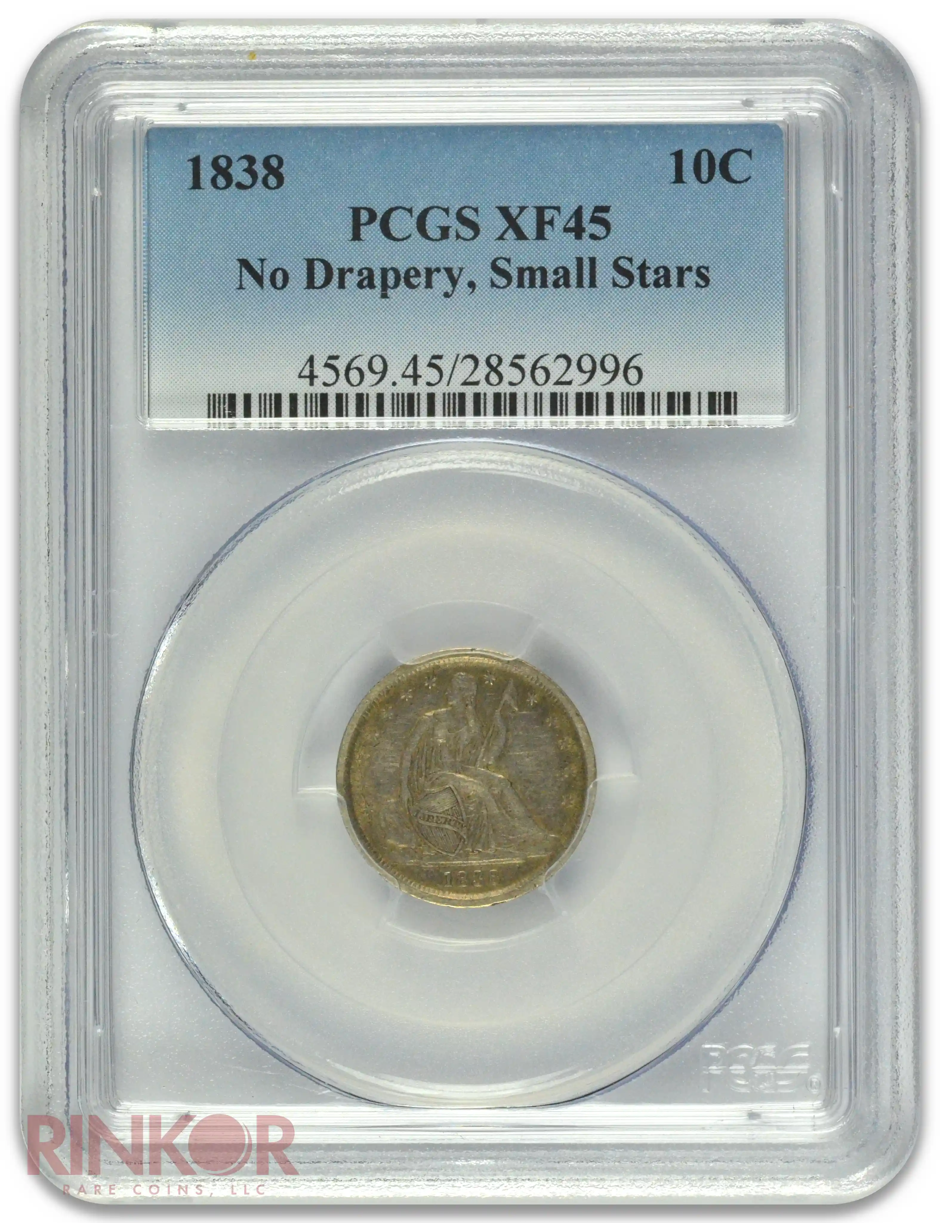 1838 Small Stars Seated Liberty PCGS XF-45