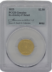 1825 $2.50 Capped Bust PCGS F DETAILS 