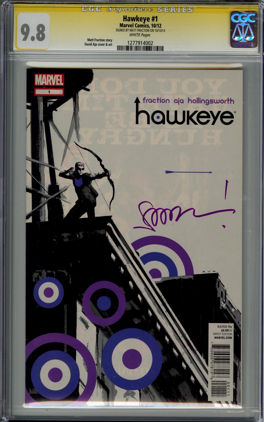 Hawkeye #1 CGC Signature Series 9.8 (Marvel, 2012) Signed by Matt Fraction 